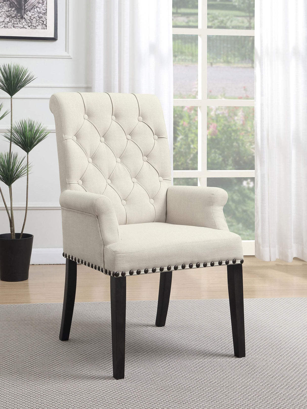 Coaster Alana Fabric Upholstered Dining Arm Chair Beige