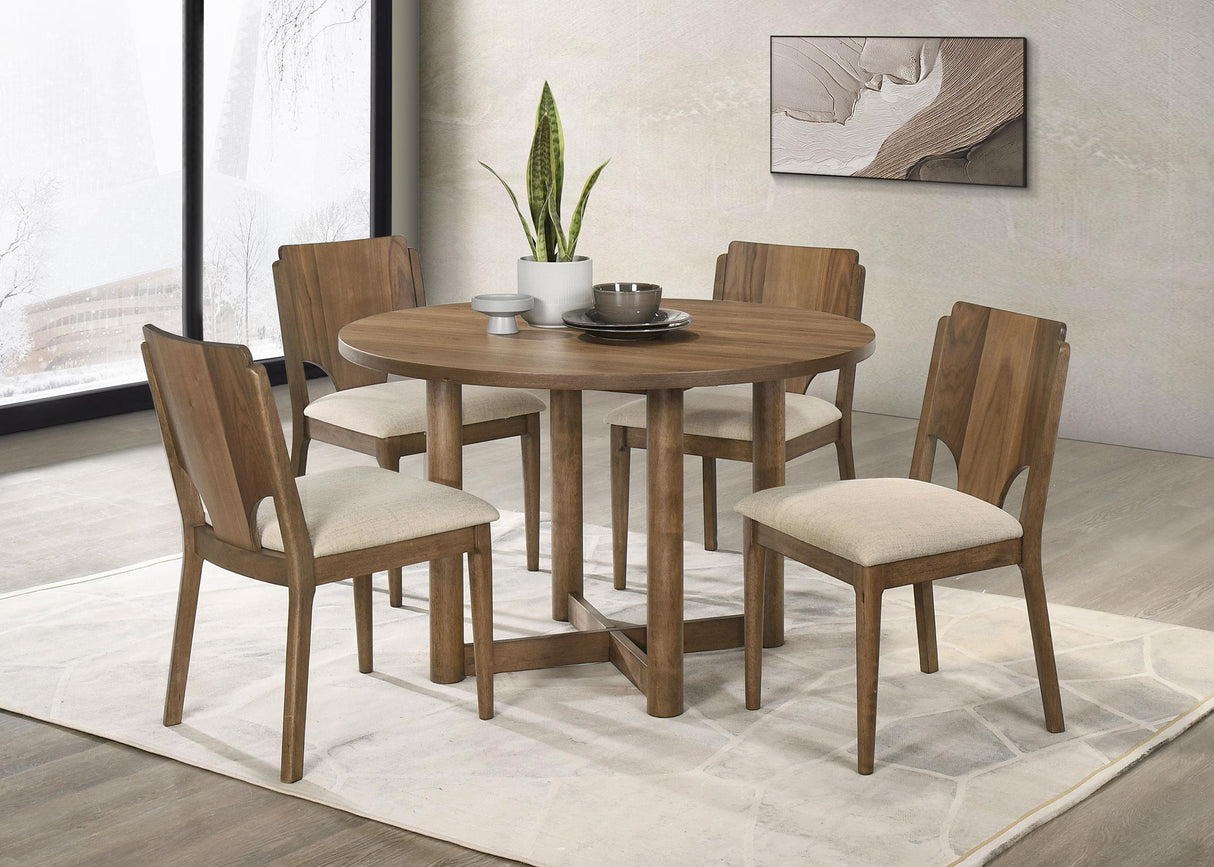 Coaster Crestmore 5-piece 46-inch Round Wood Dining Table Set Walnut