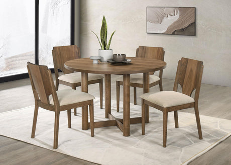 Coaster Crestmore 5-piece 46-inch Round Wood Dining Table Set Walnut