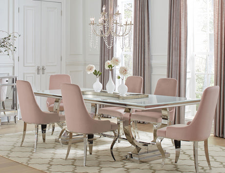 Coaster Antoine 7-piece Rectangular Glass Top Dining Table Set Pink