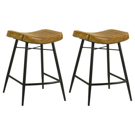 Coaster Bayu Leather Upholstered Counter Stool Camel (Set of 2)