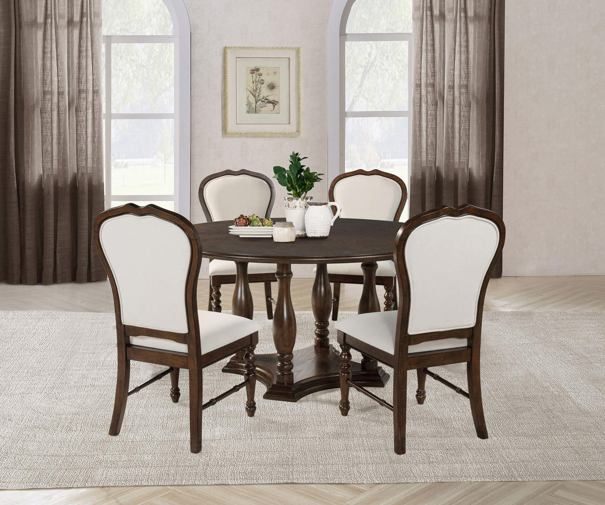 Coaster Landon 5-piece 60-inch Round Dining Table Set Rich Brown