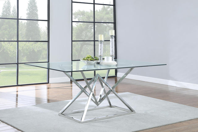 Coaster Beaufort Rectangular 71-inch Glass Top Dining Table Chrome