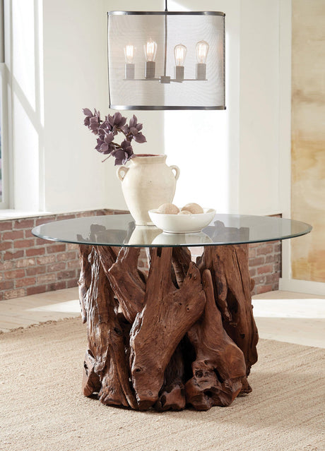 Coaster Asbury Round 60-inch Glass Top Dining Table Teak Brown