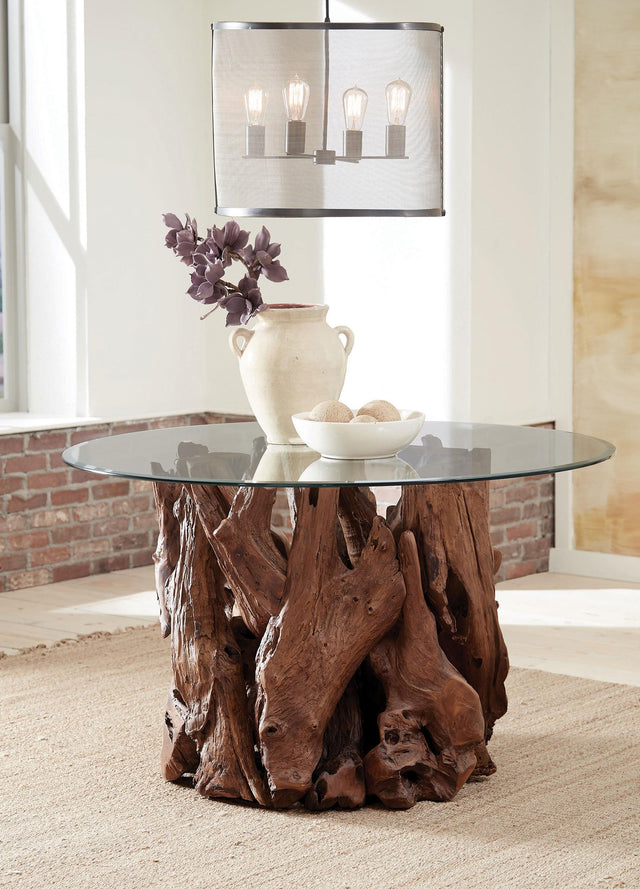 Coaster Asbury Round 60-inch Glass Top Dining Table Teak Brown