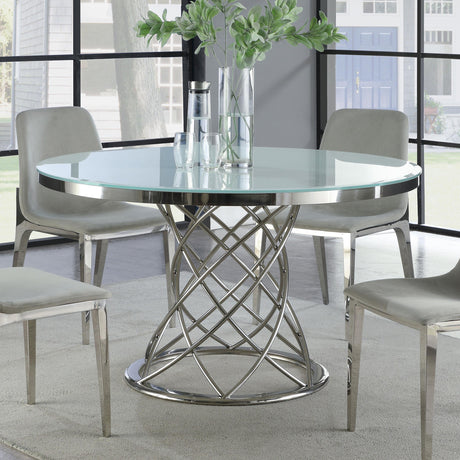 Coaster Irene Round 51-inch Glass Top Dining Table Chrome