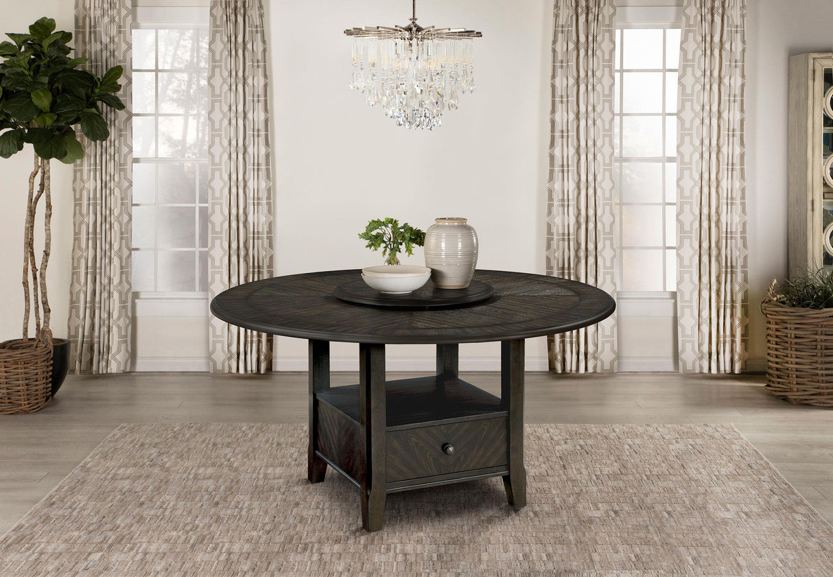 Coaster Twyla Round 60-inch Dining Table with Lazy Susan Dark Cocoa