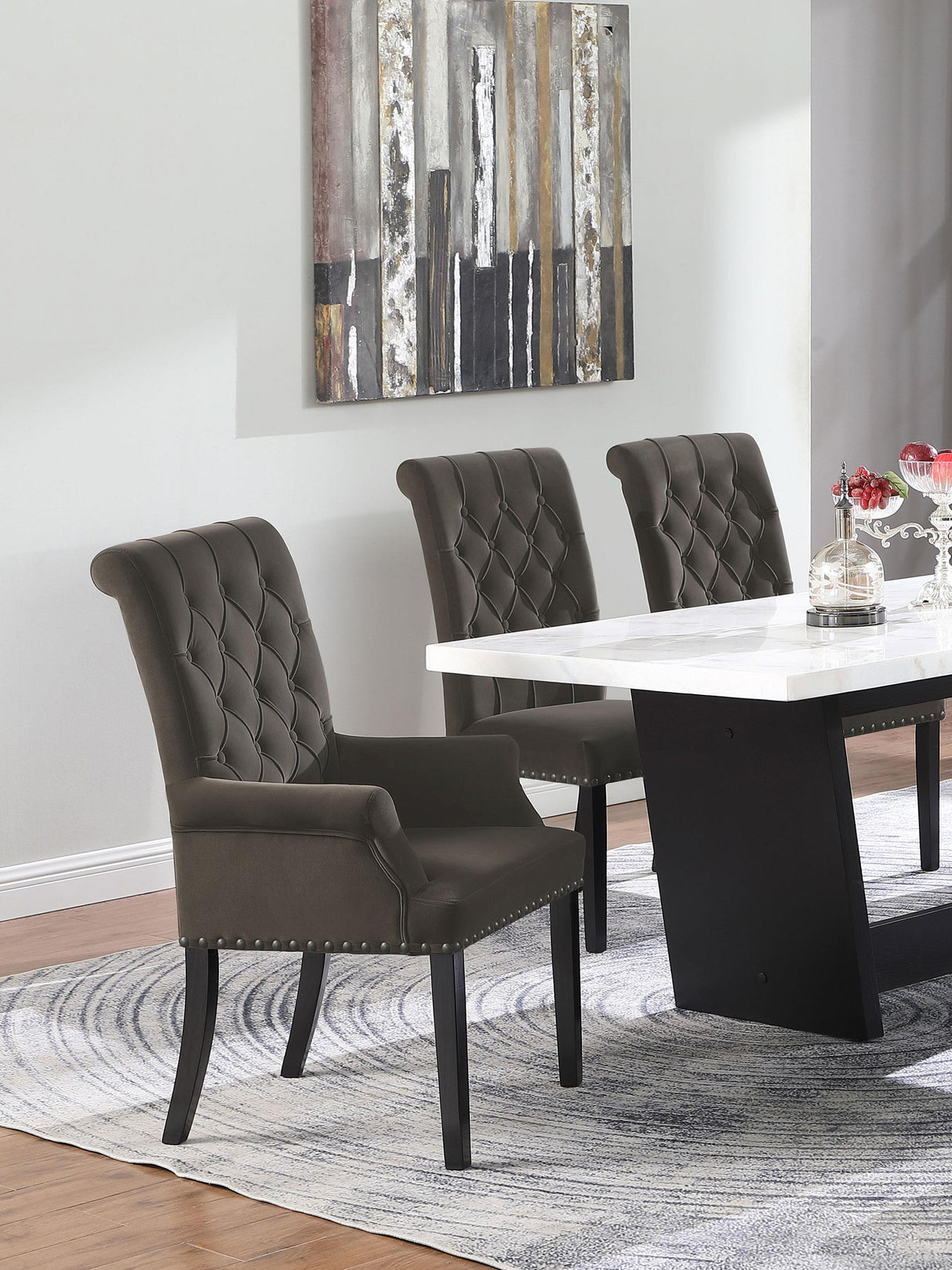 Coaster Alana Velvet Upholstered Dining Arm Chair Brown