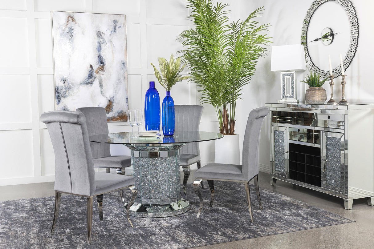 Coaster Ellie 5-piece Mirrored Pedestal Dining Table Set Grey