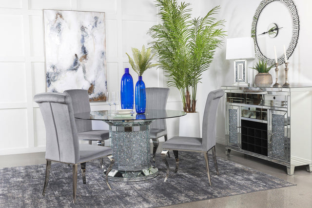 Coaster Ellie 5-piece Mirrored Pedestal Dining Table Set Grey