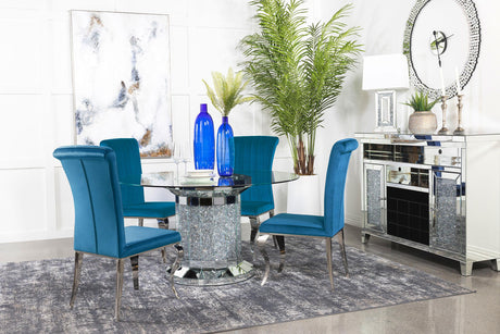 Coaster Ellie 5-piece Mirrored Pedestal Dining Table Set Teal