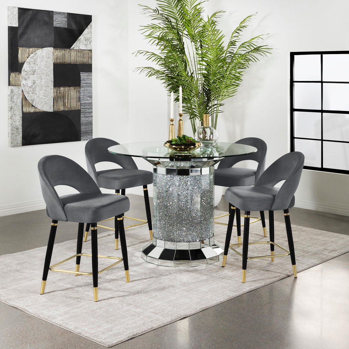 Coaster Ellie 5-piece Mirrored Counter Height Dining Table Set Grey