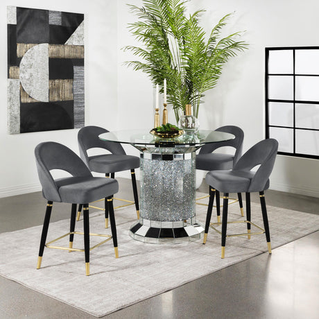 Coaster Ellie 5-piece Mirrored Counter Height Dining Table Set Grey