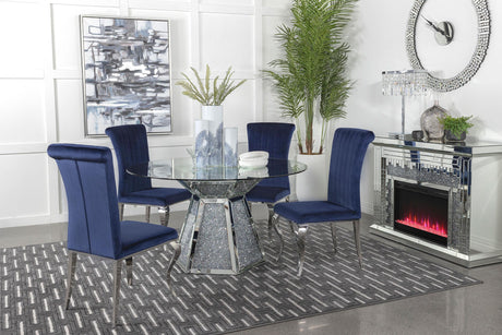 Coaster Quinn 5-piece Round Glass Top Mirrored Dining Set Ink Blue