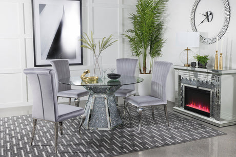 Coaster Quinn 5-piece Round Glass Top Mirrored Dining Set Grey