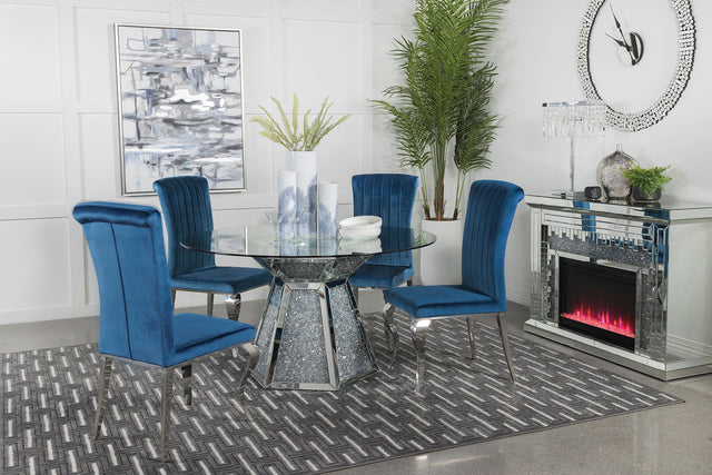 Coaster Quinn 5-piece Round Glass Top Mirrored Dining Set Teal