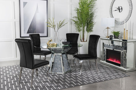 Coaster Quinn 5-piece Round Glass Top Mirrored Dining Set Black