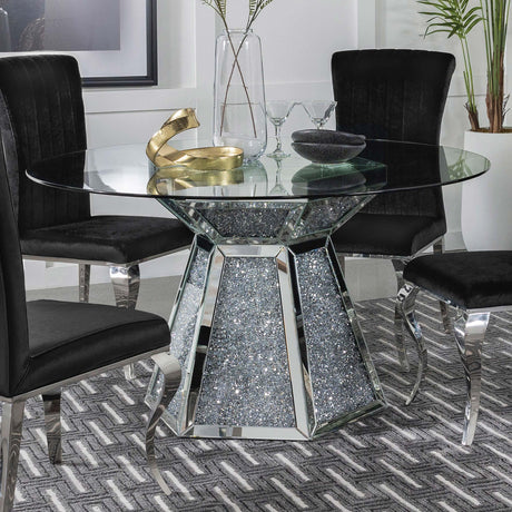 Coaster Quinn Round 52-inch Glass Top Mirrored Dining Table Silver
