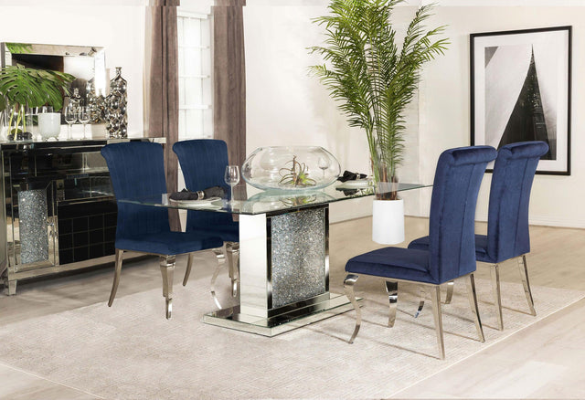 Coaster Marilyn 5-piece Rectangular Mirrored Dining Set Ink Blue