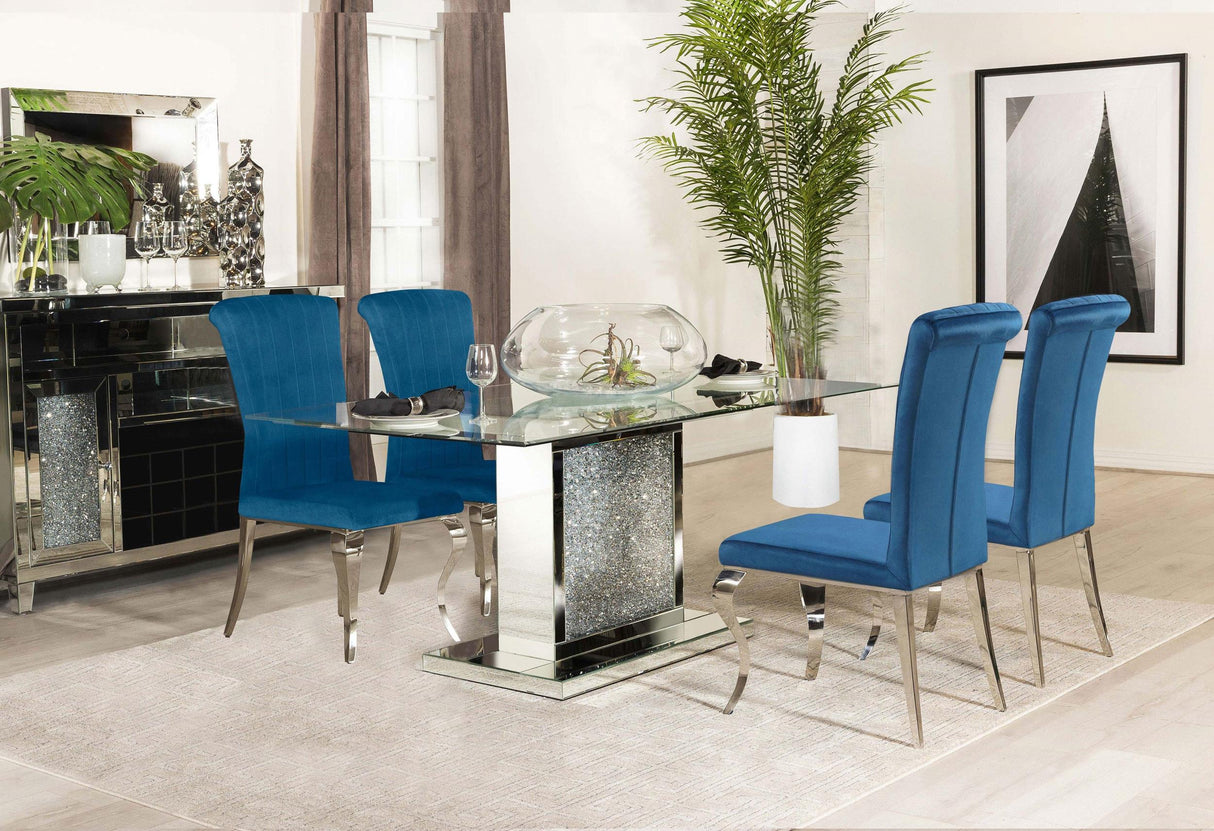 Coaster Marilyn 5-piece Rectangular Mirrored Dining Table Set Blue