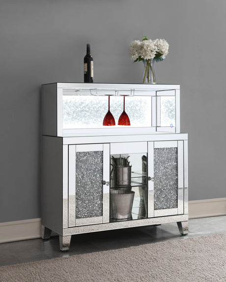 Coaster Yvaine 2-door Mirrored Acrylic Home Bar Wine Cabinet Silver