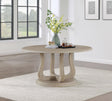 Coaster Trofello Round 60-inch Pedestal Dining Table White Washed