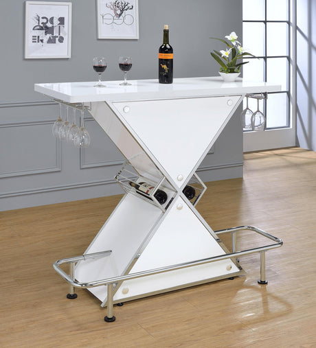 Coaster Atoka Freestanding Home Bar Wine Cabinet White High Gloss