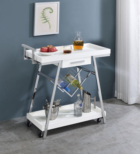 Coaster Kinney 1-drawer Engineered Wood Bar Cart White High Gloss