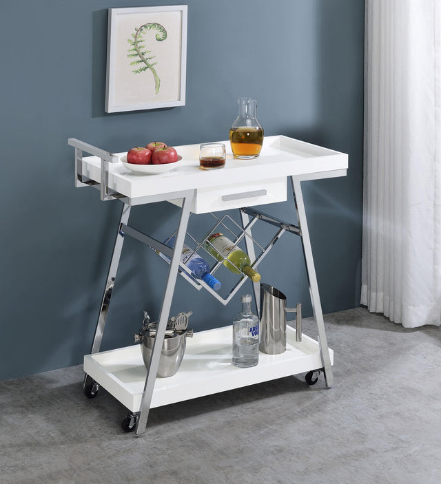 Coaster Kinney 1-drawer Engineered Wood Bar Cart White High Gloss
