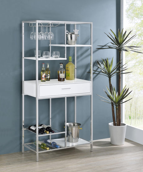 Coaster Figueroa 5-shelf Wine Storage Bar Cabinet White High Gloss