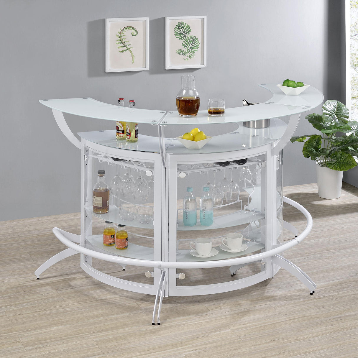 Coaster Dallas 3-piece Curved Freestanding Home Bar Cabinet White