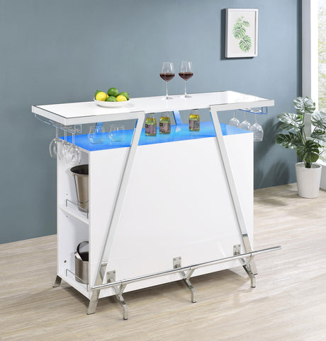 Coaster Araceli Freestanding LED Home Bar Cabinet White High Gloss
