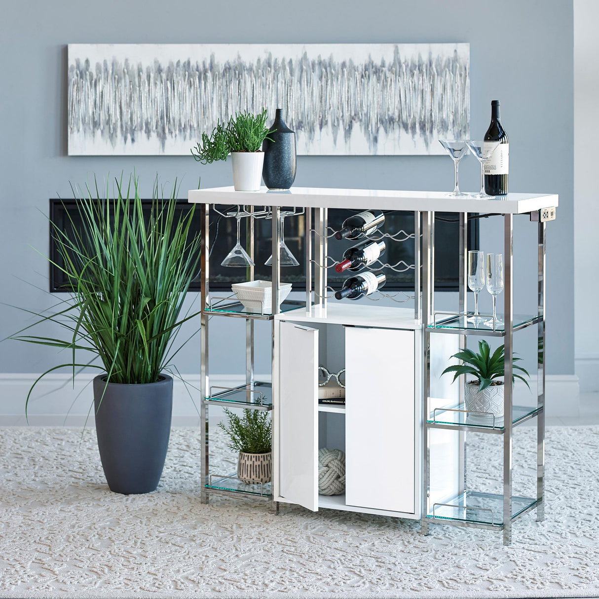 Coaster Gallimore 2-door Bar Cabinet Wine Storage White High Gloss