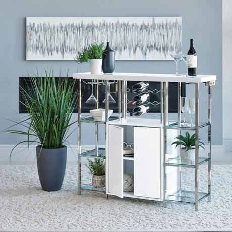 Coaster Gallimore 2-door Bar Cabinet Wine Storage White High Gloss