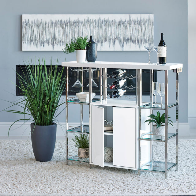 Coaster Gallimore 2-door Bar Cabinet Wine Storage White High Gloss
