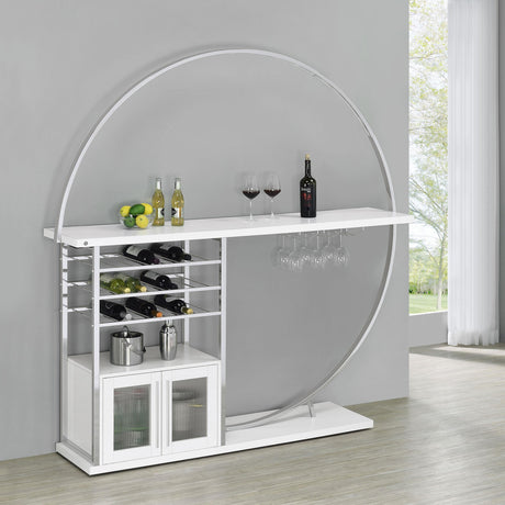 Coaster Risley 2-door Circular LED Home Bar Cabinet White High Gloss