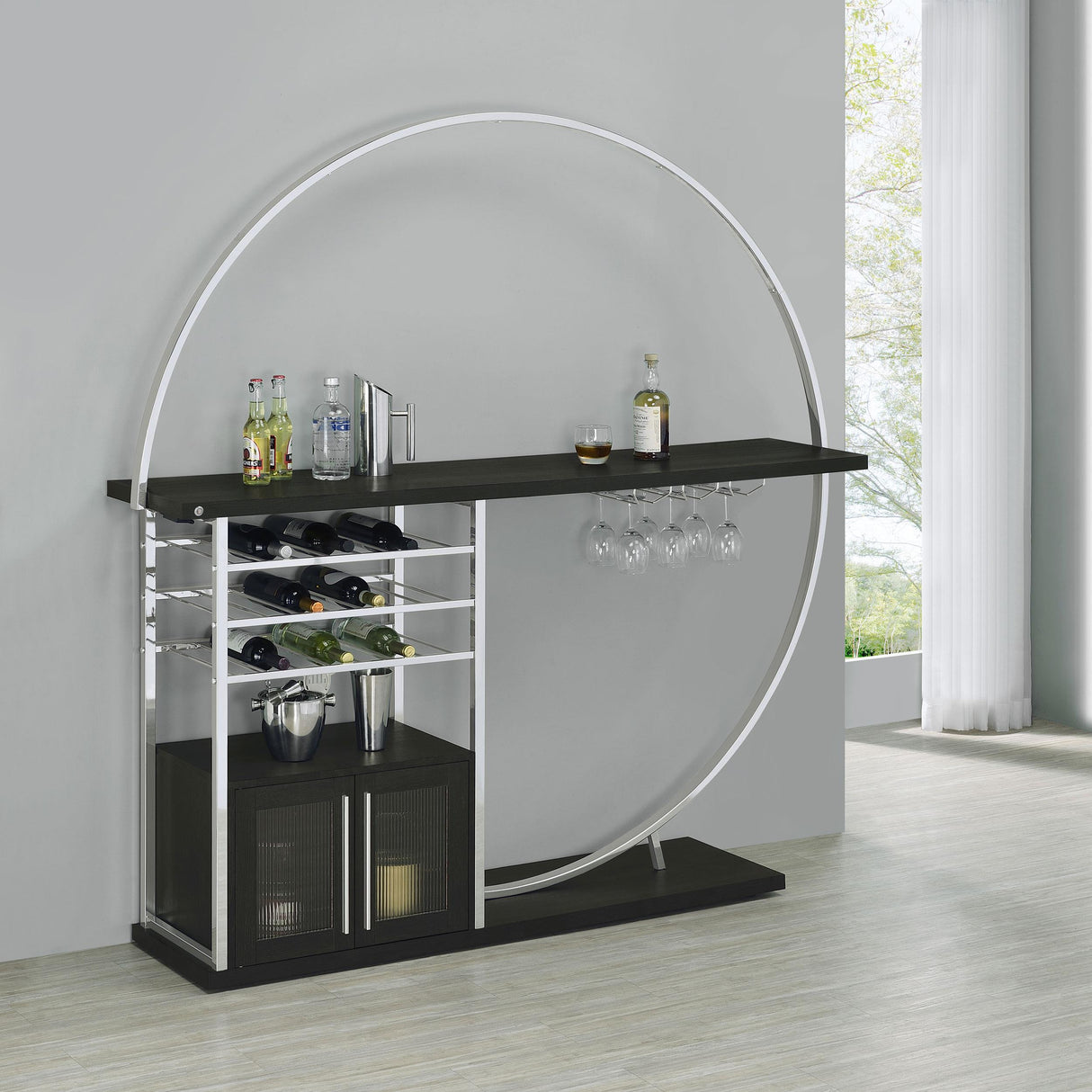 Coaster Risley 2-door Circular LED Home Bar Cabinet Dark Charcoal