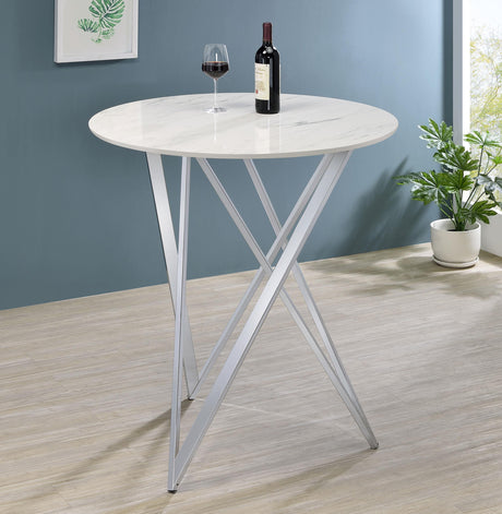 Coaster Bexter Round 35-inch Faux Marble Bistro Bar Table Chrome