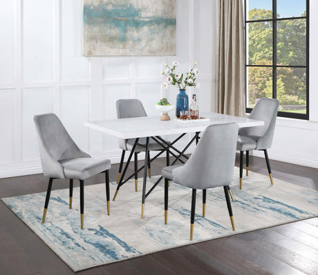 Coaster Gabrielle 5-piece Marble Top Dining Table Set White and Grey