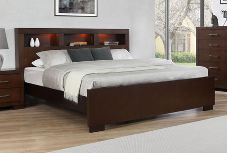 Coaster Jessica Wood Queen LED Storage Bookcase Bed Cappuccino