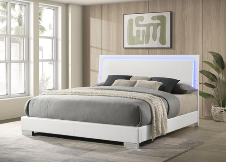 Coaster Felicity Wood Eastern King LED Panel Bed White High Gloss