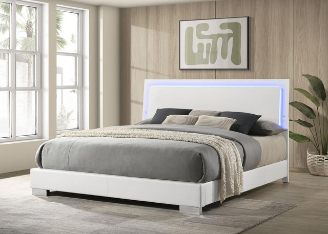 Coaster Felicity Wood Eastern King LED Panel Bed White High Gloss