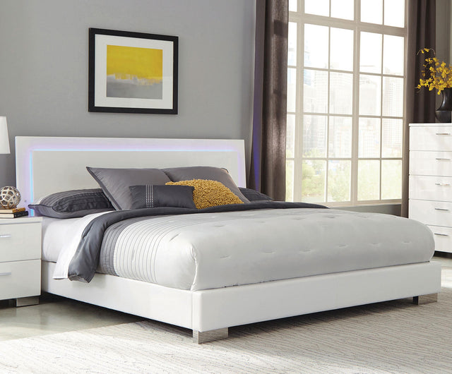 Coaster Felicity Wood California King LED Panel Bed White High Gloss