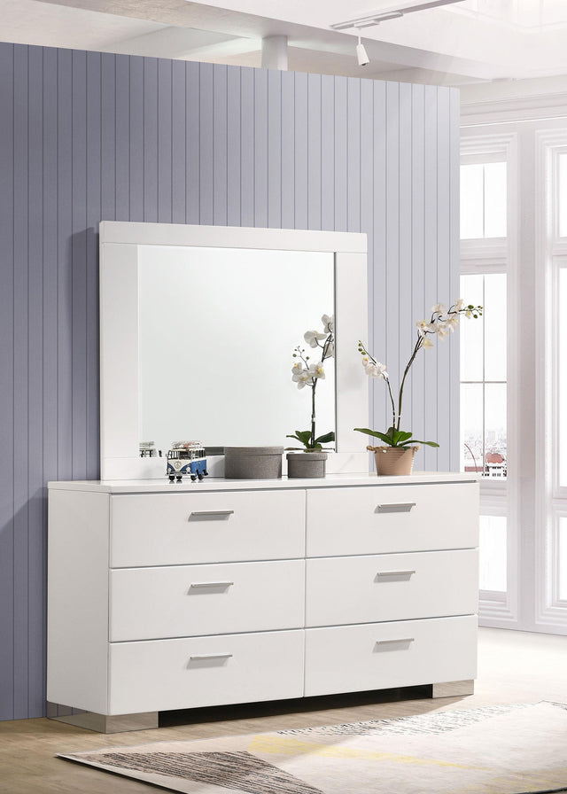 Coaster Felicity 6-drawer Wood Dresser with Mirror White High Gloss
