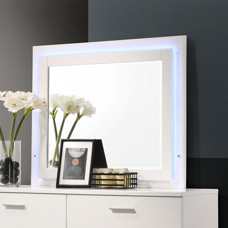 Coaster Felicity Wood LED Dresser Mirror White High Gloss