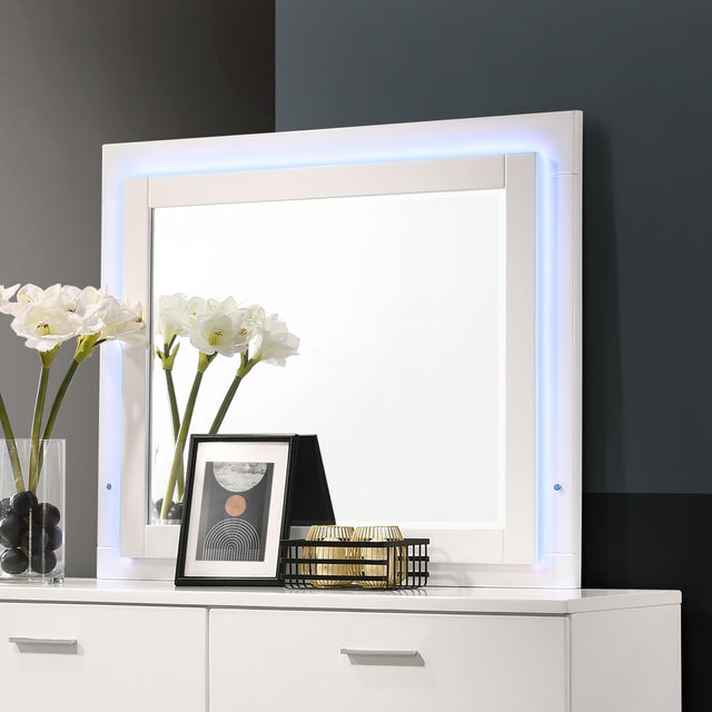 Coaster Felicity Wood LED Dresser Mirror White High Gloss