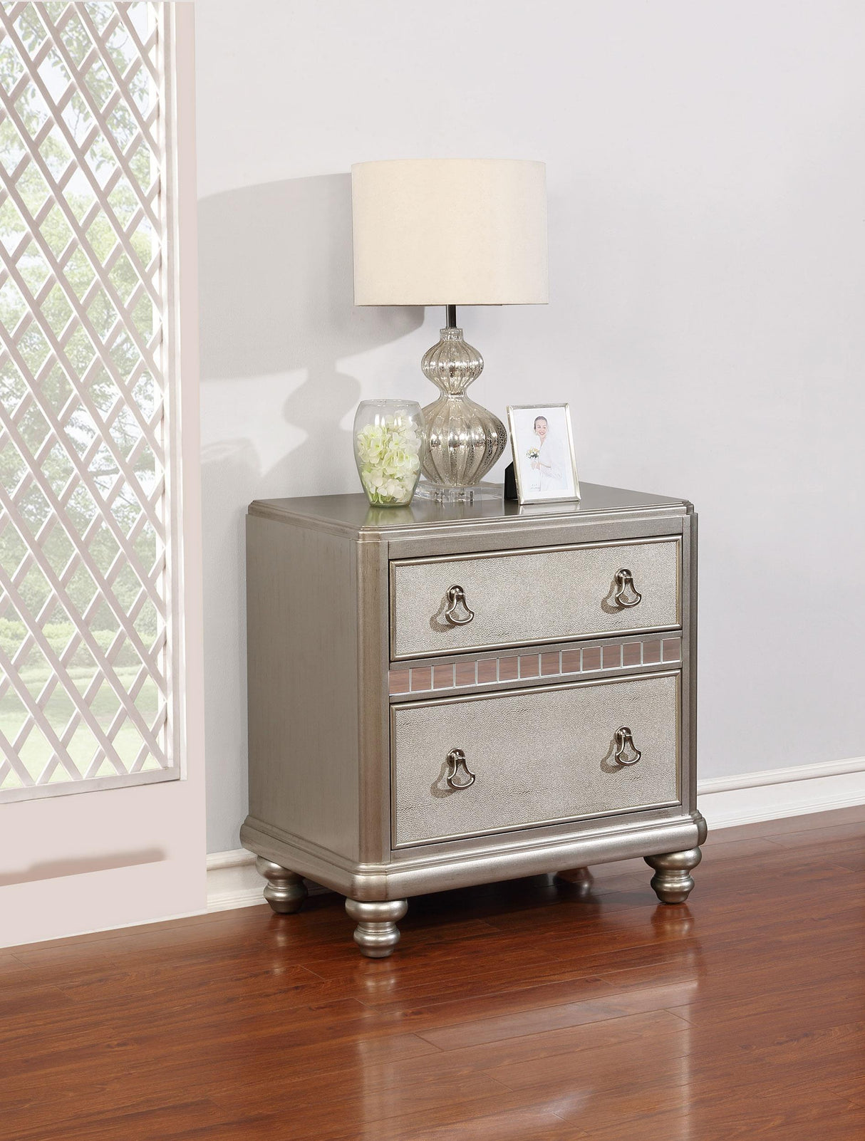 Coaster Bling Game 2-drawer Nightstand Metallic Platinum