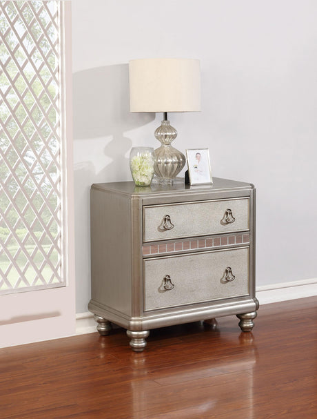 Coaster Bling Game 2-drawer Nightstand Metallic Platinum