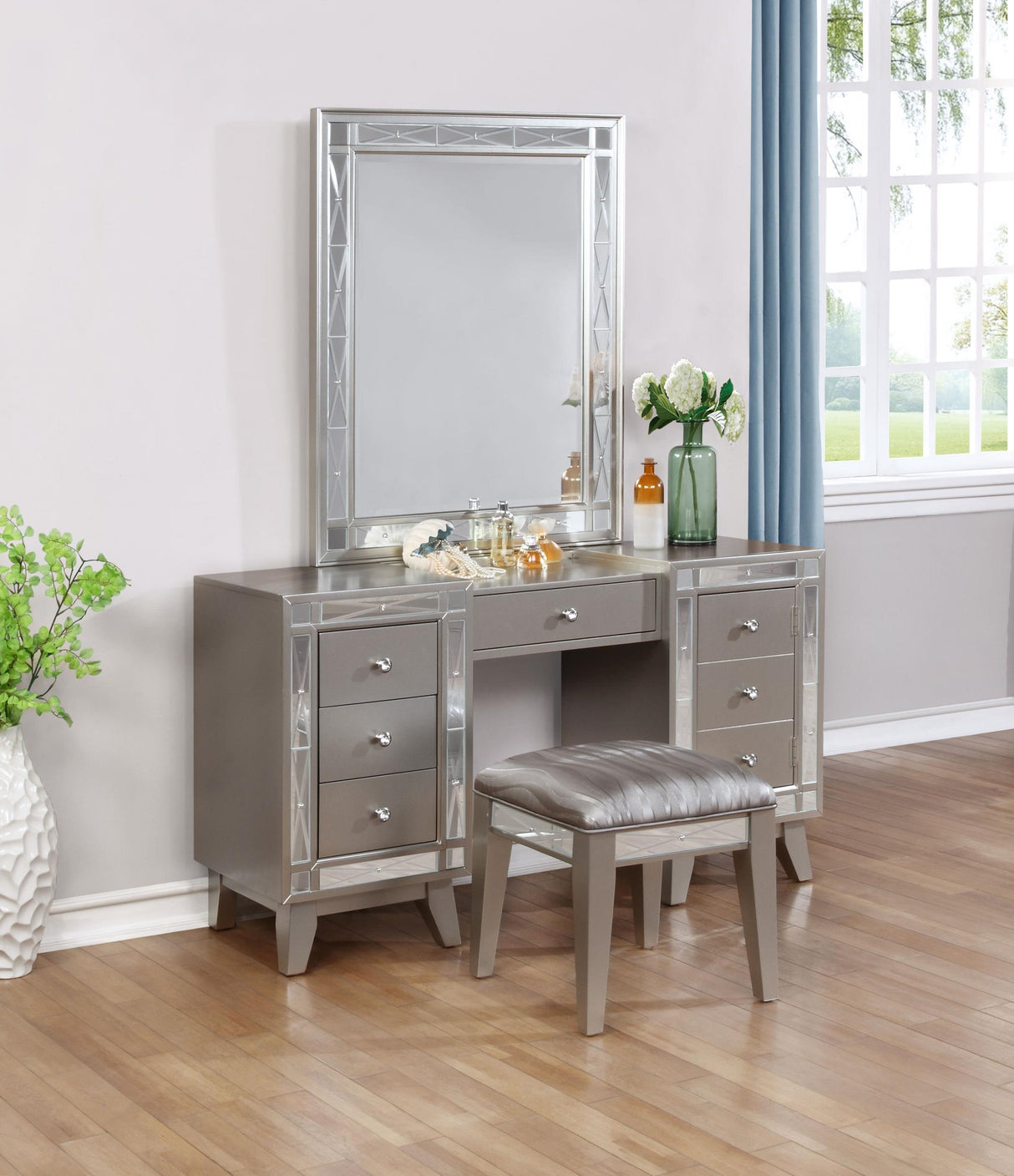Coaster Leighton Vanity Table Set with Stool Metallic Mercury