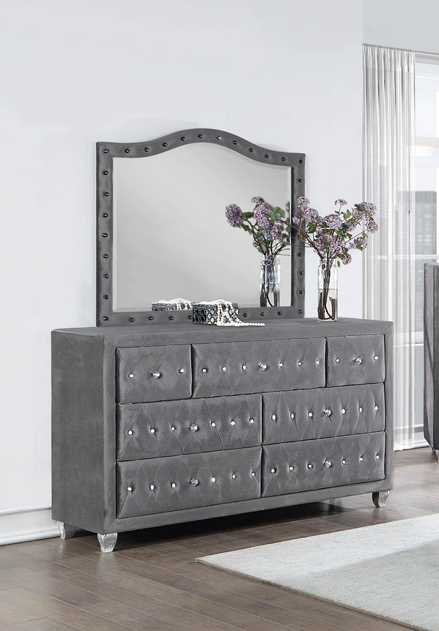 Coaster Deanna 7-drawer Upholstered Dresser with Mirror Grey